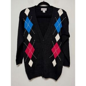 Vintage‎ Spice of Life Argyle Grandpa Cardigan Sweater Oversized Small Old Money